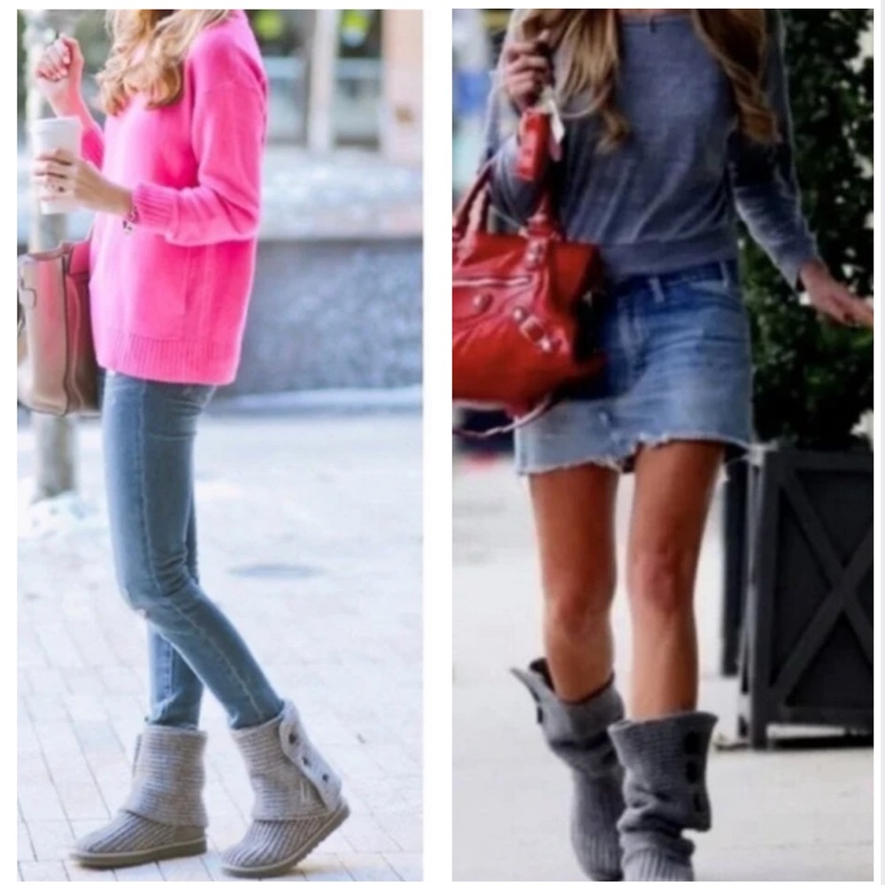 UGG Gray Knit Boots with Button Accents